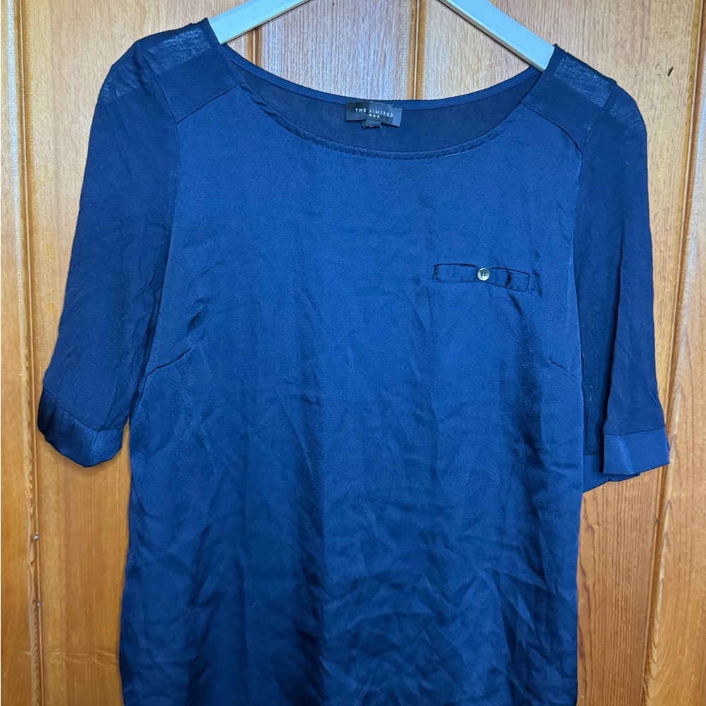 The Limited Deep Navy Short Sleeve Scoop Neck Blouse